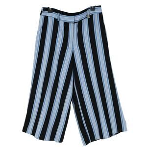 Anne Klein Pants Womens 8 Black Blue Stripe Crop Wide Leg Lightweight Ankle